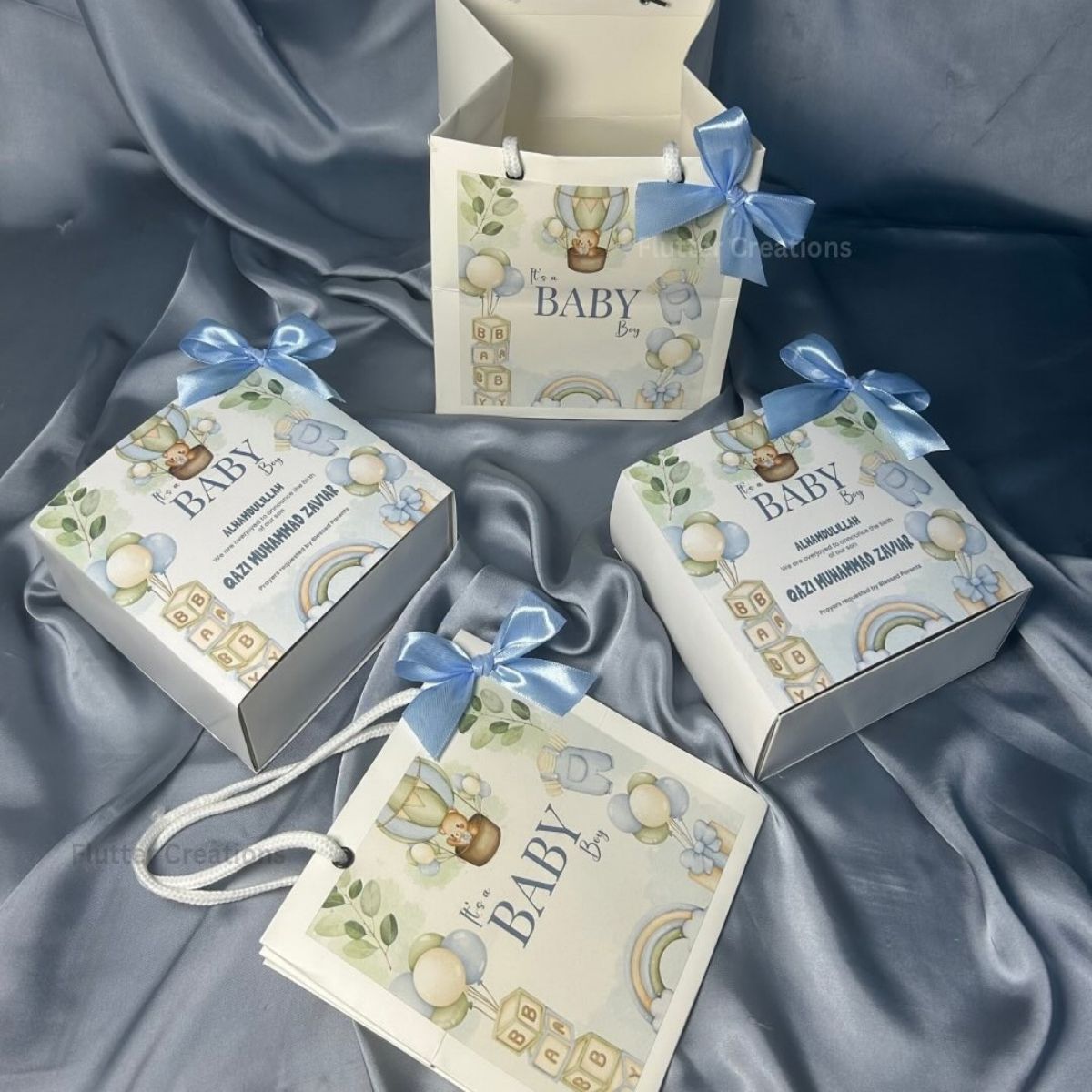 Baby Announcement Drawer Style Box with Pastel Blue Bow