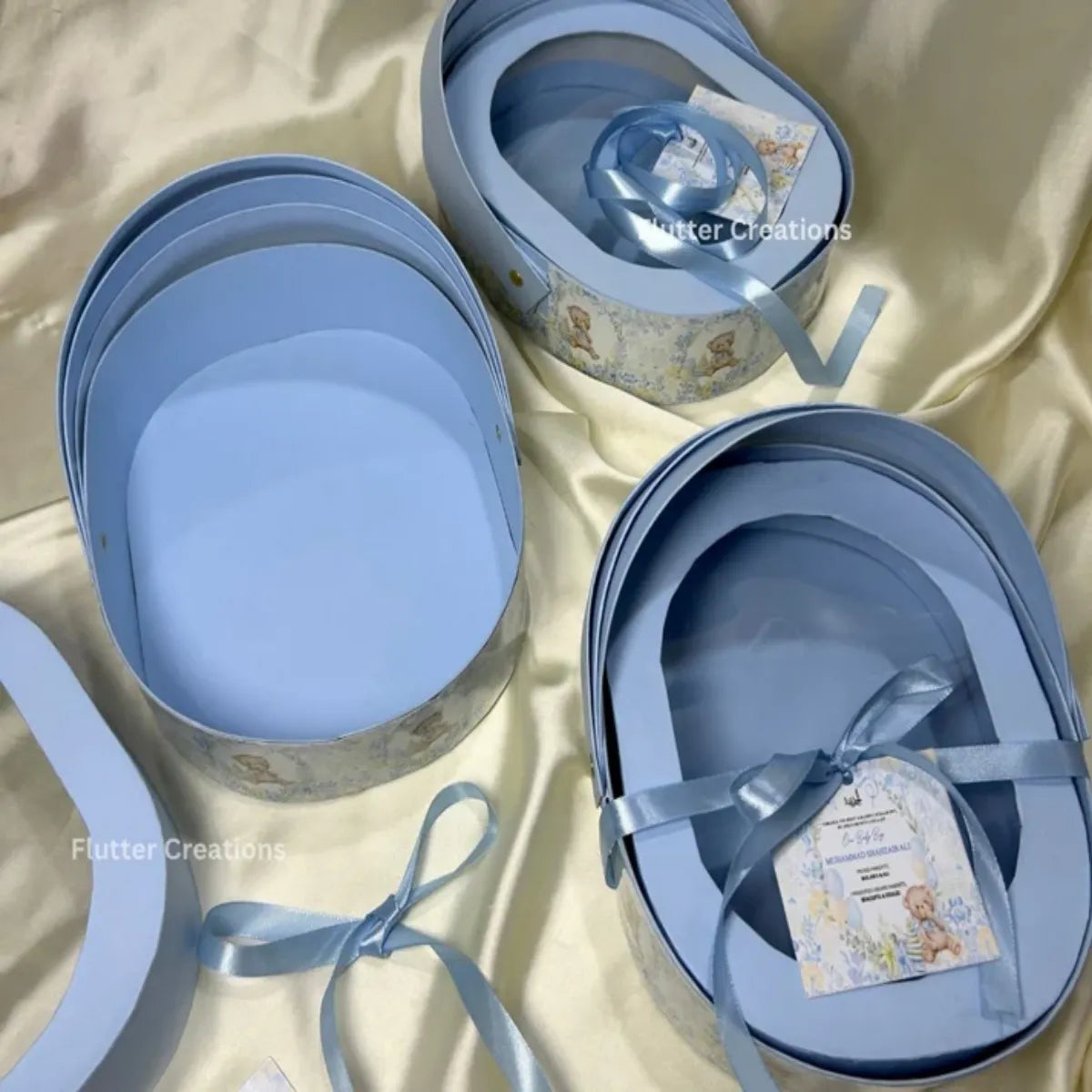 Blue cradle boxes with printed base and Cover