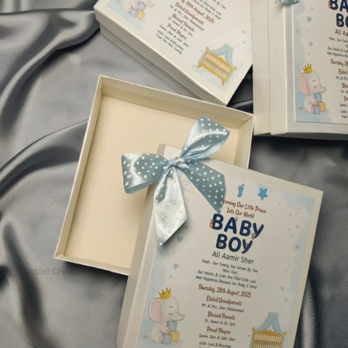 Elephant and cradle Design Box with Ribbon and Bow