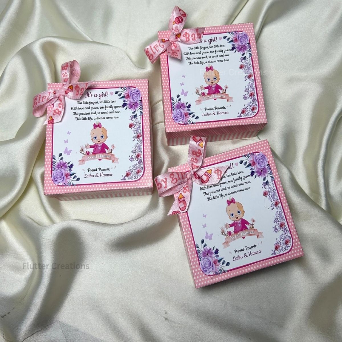 Personalized Baby Girl Announcement Box - Card n Bow Design