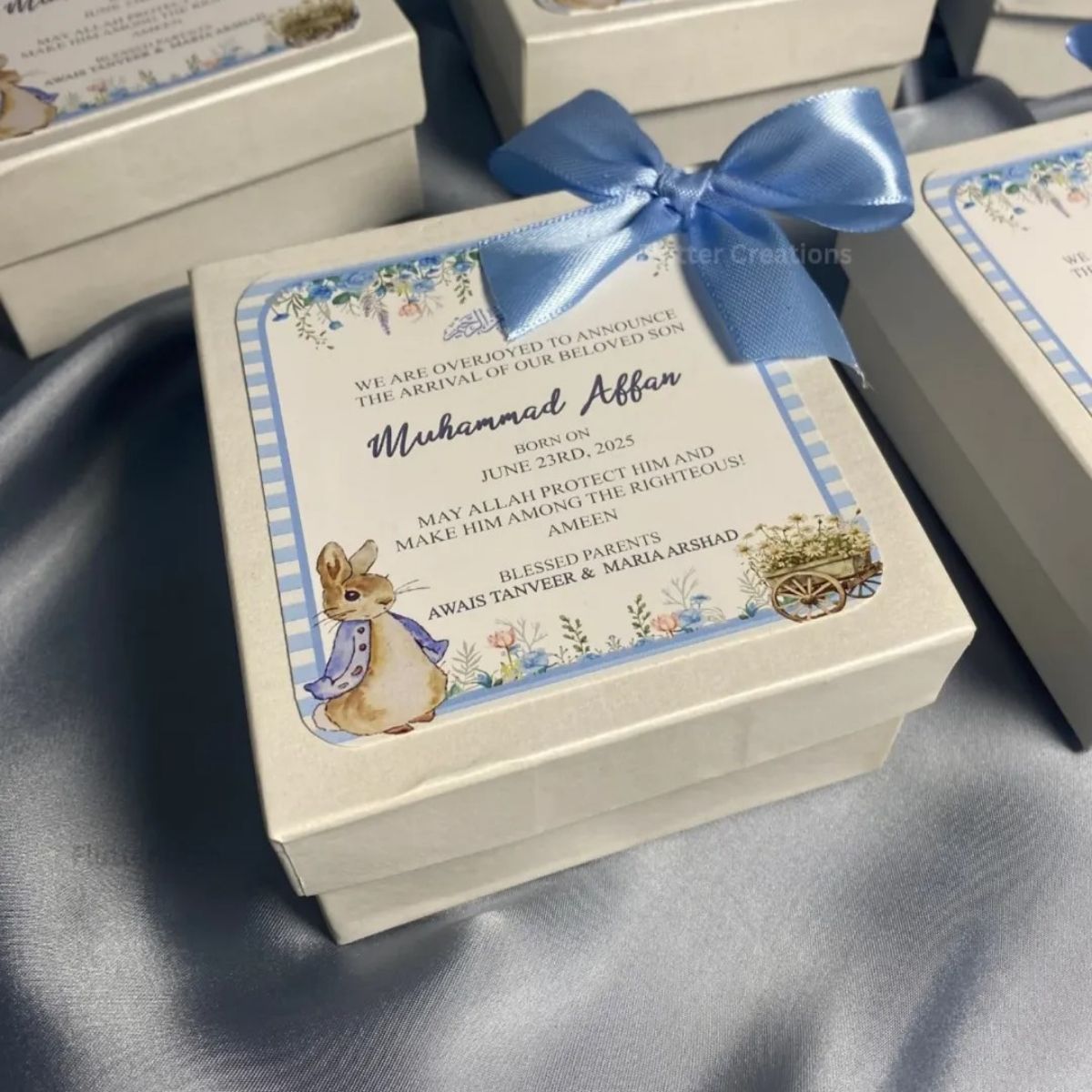 Baby Boy Announcement Box with Bunny and Bow Design