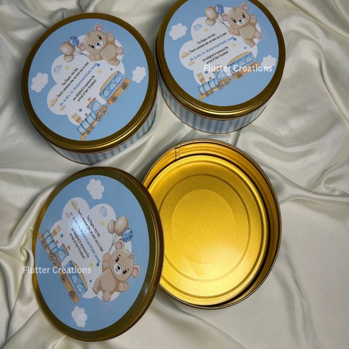 Personalized Baby Announcement Round Tin Box