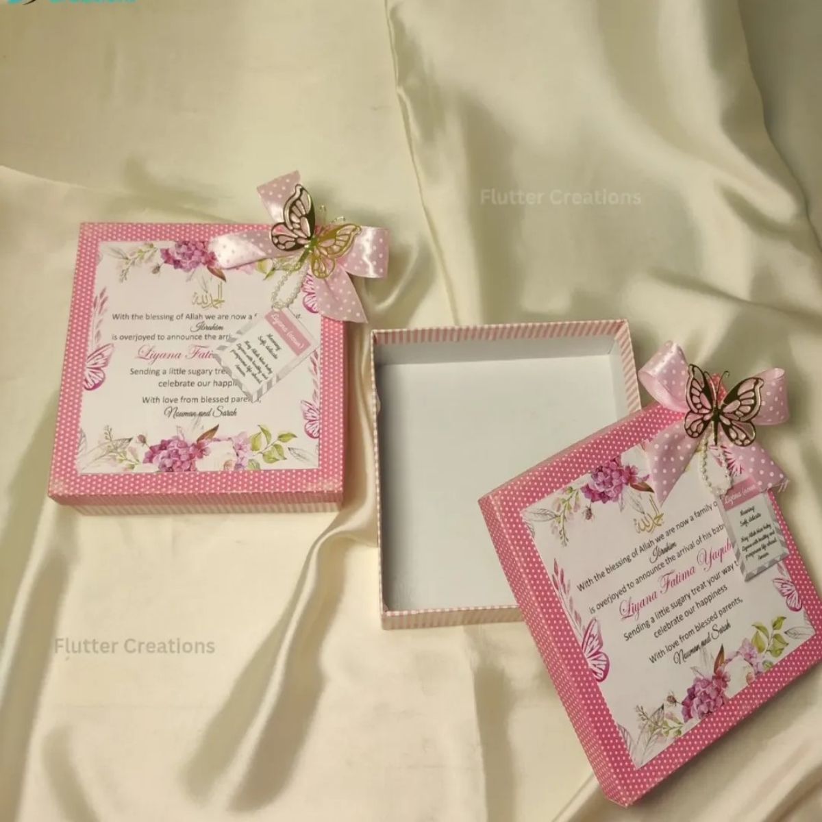 Baby Girl Announcement Box - Butterfly and Floral Theme Design