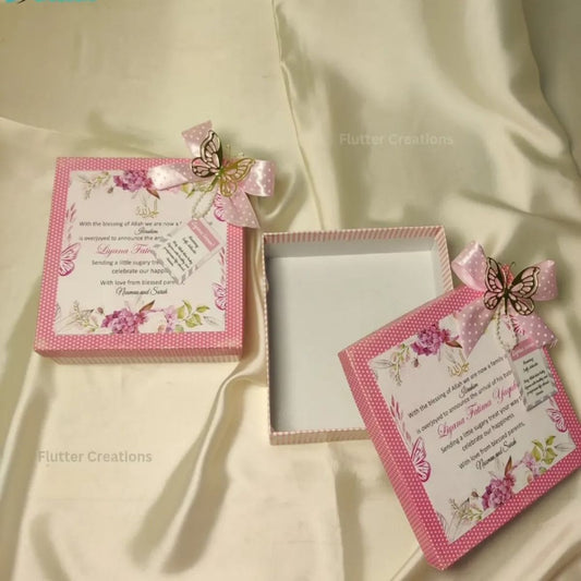 Baby Girl Announcement Box - Butterfly N Floral Theme Design