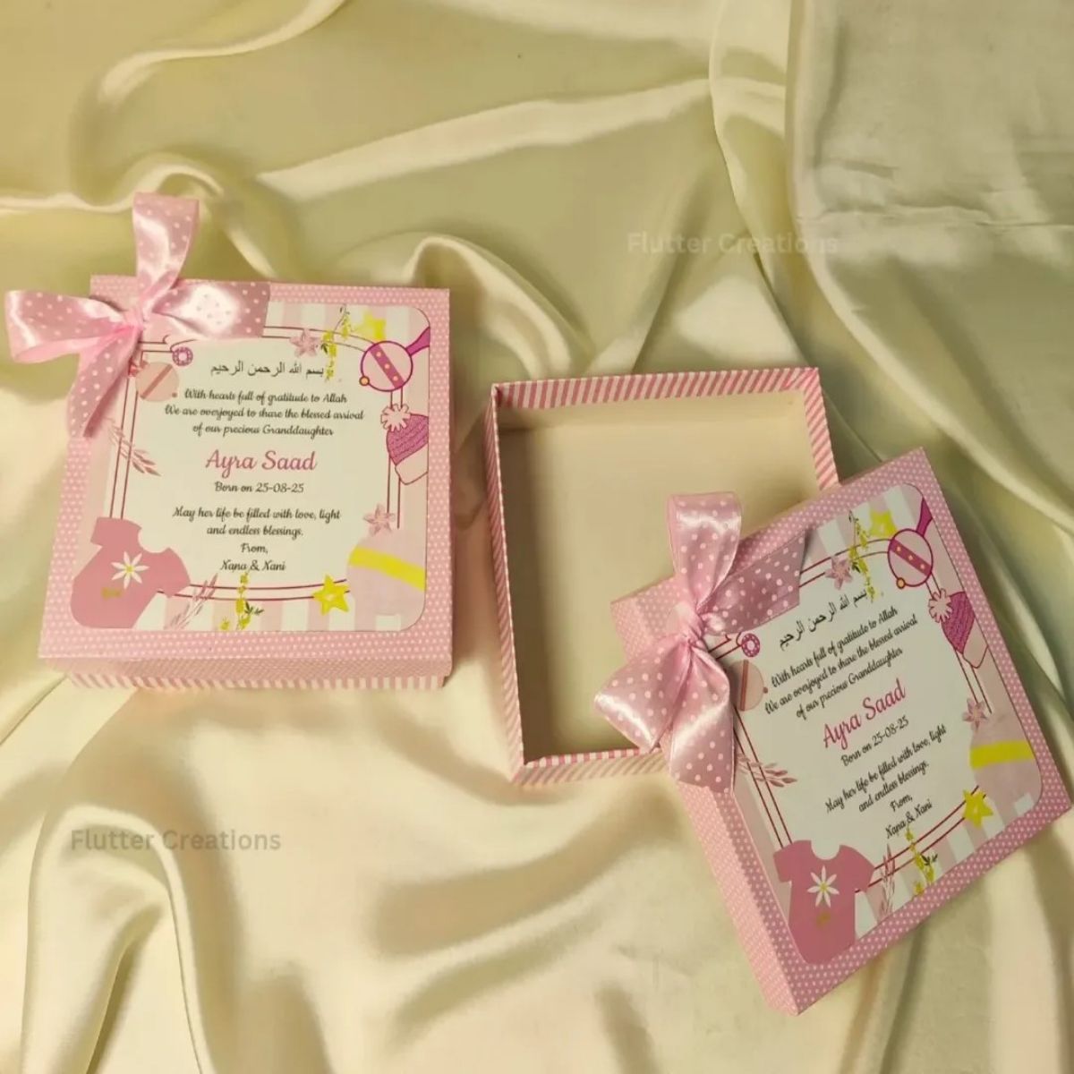 Baby Girl Announcement Box - Card n Bow Design