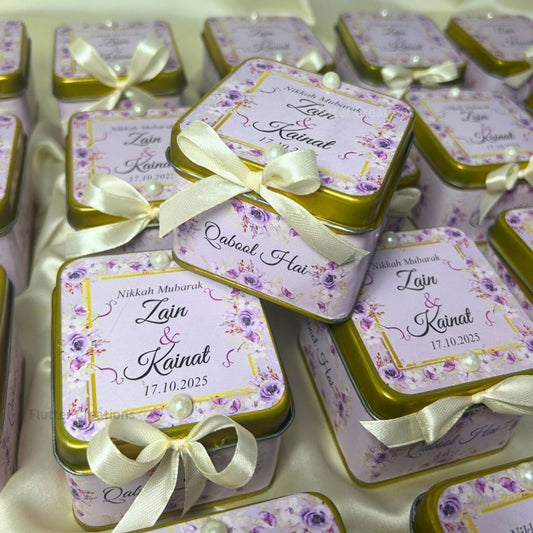 Customized Tin Box with Ribbon (Nikkah Mubarak)