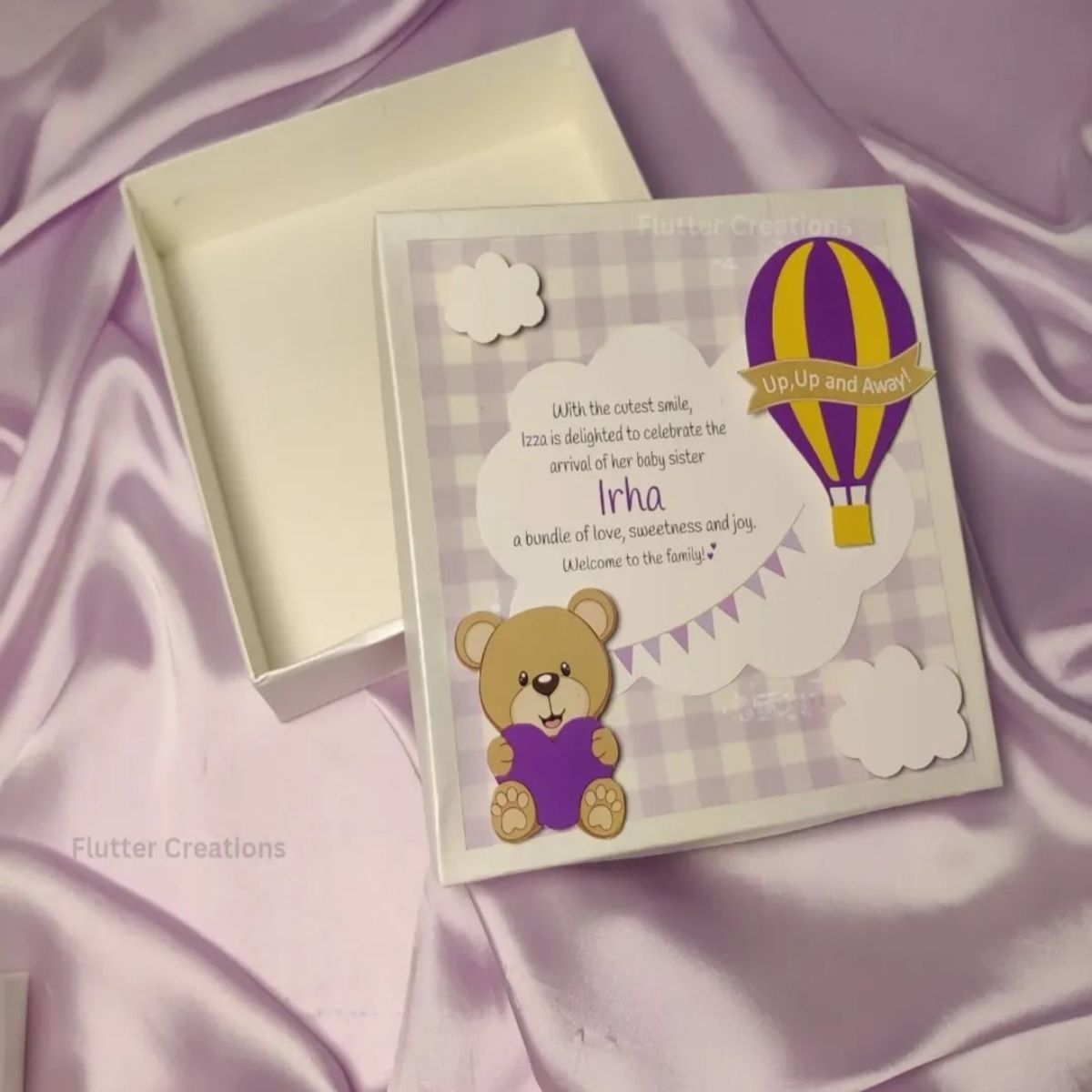 Teddy Bear & Hot Air Ballon Baby Girl Announcement