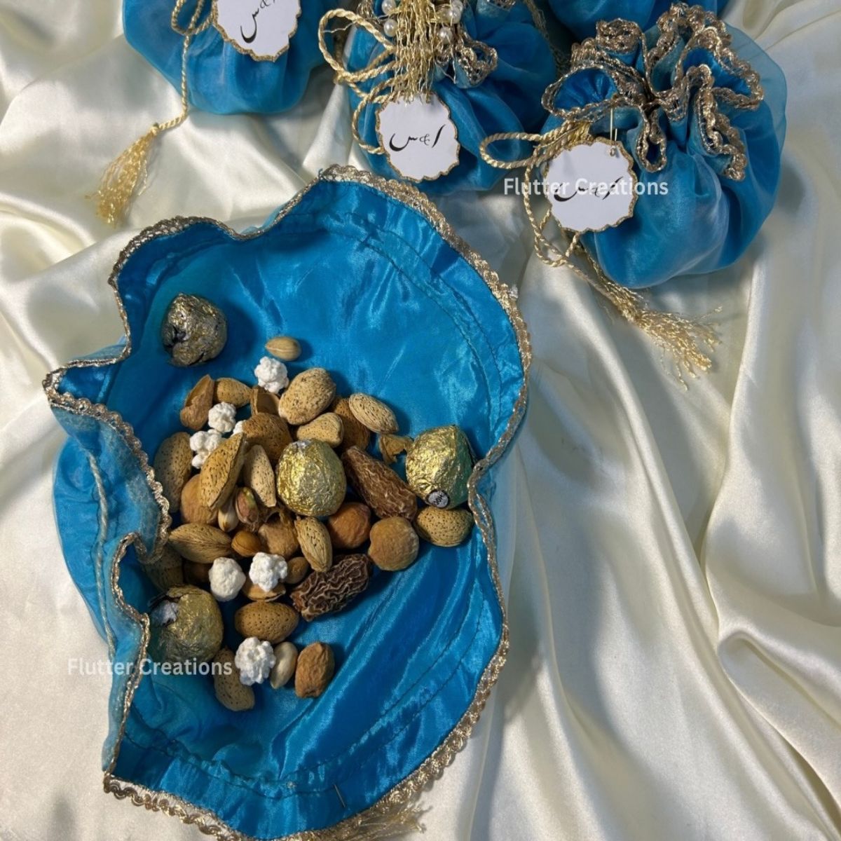 Light Blue Double Organza Potlis with Pearl tassel & Tag