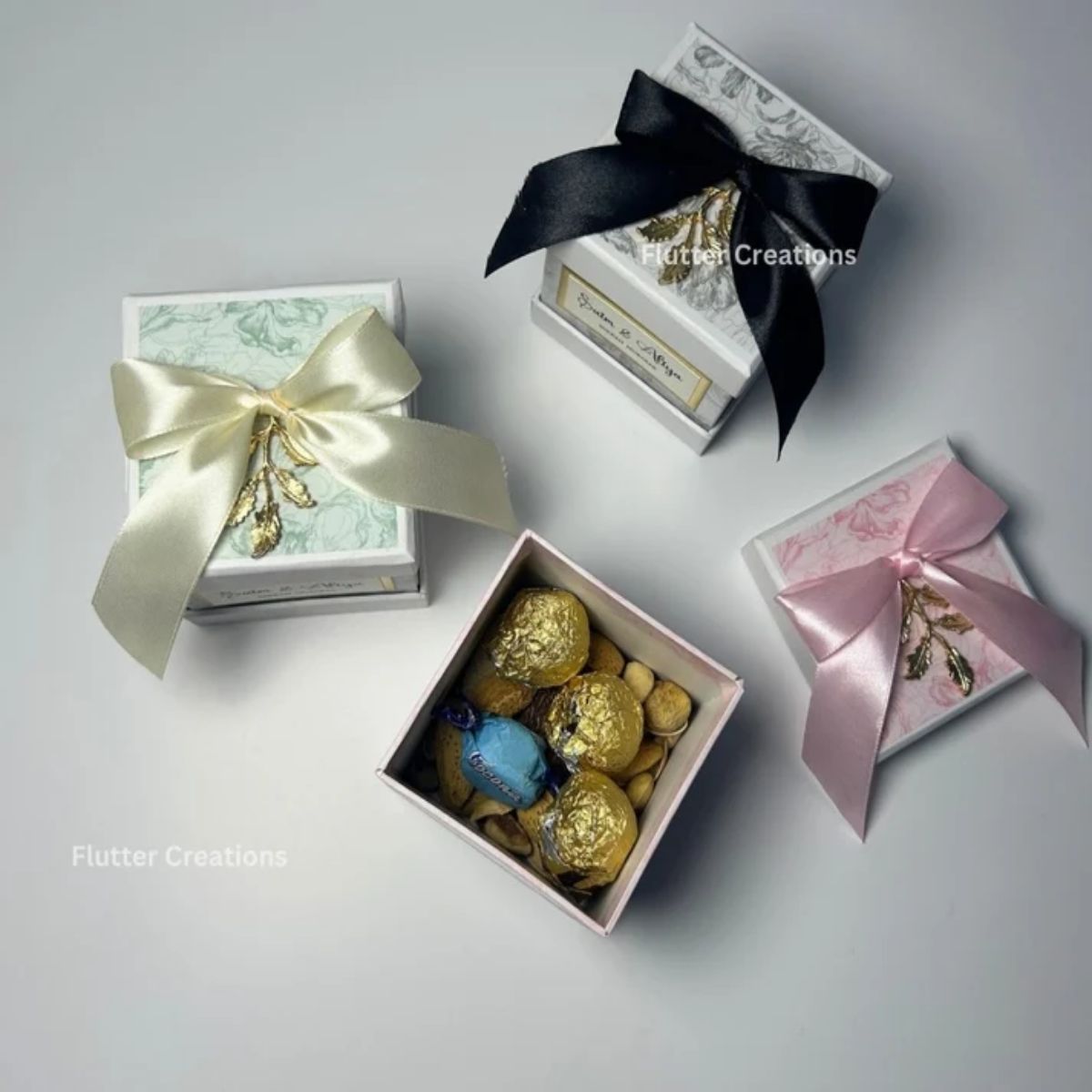 Luxury Bid Box with Golden Leaf & Ribbon