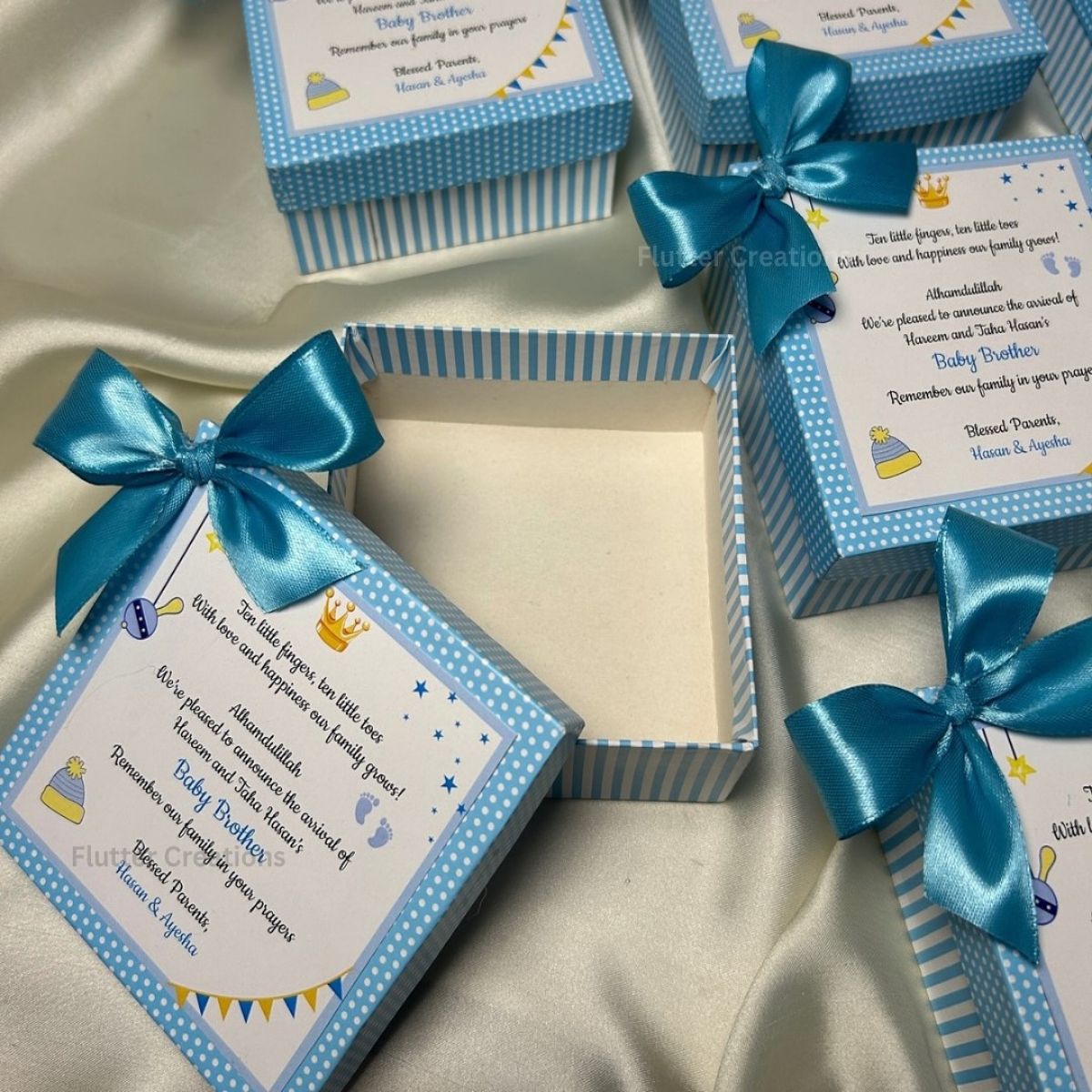 Baby Boy Announcement Box with Crown and Bow Design