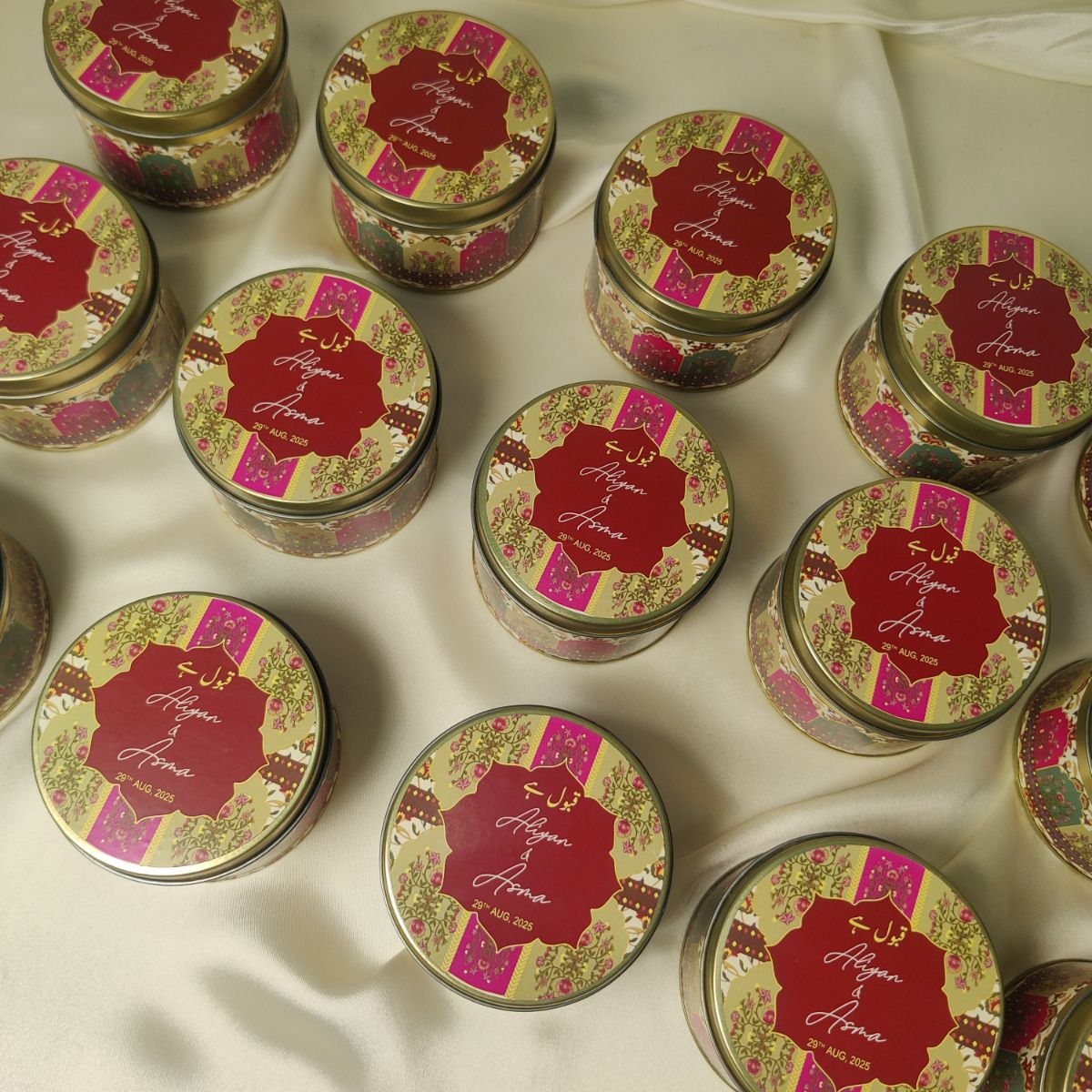 Customized "QABOOL HEIN " Print Round Tin box