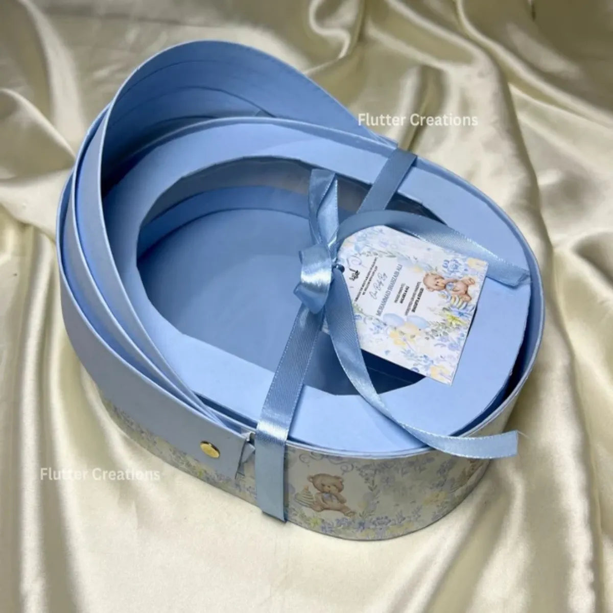 Blue cradle boxes with printed base and Cover