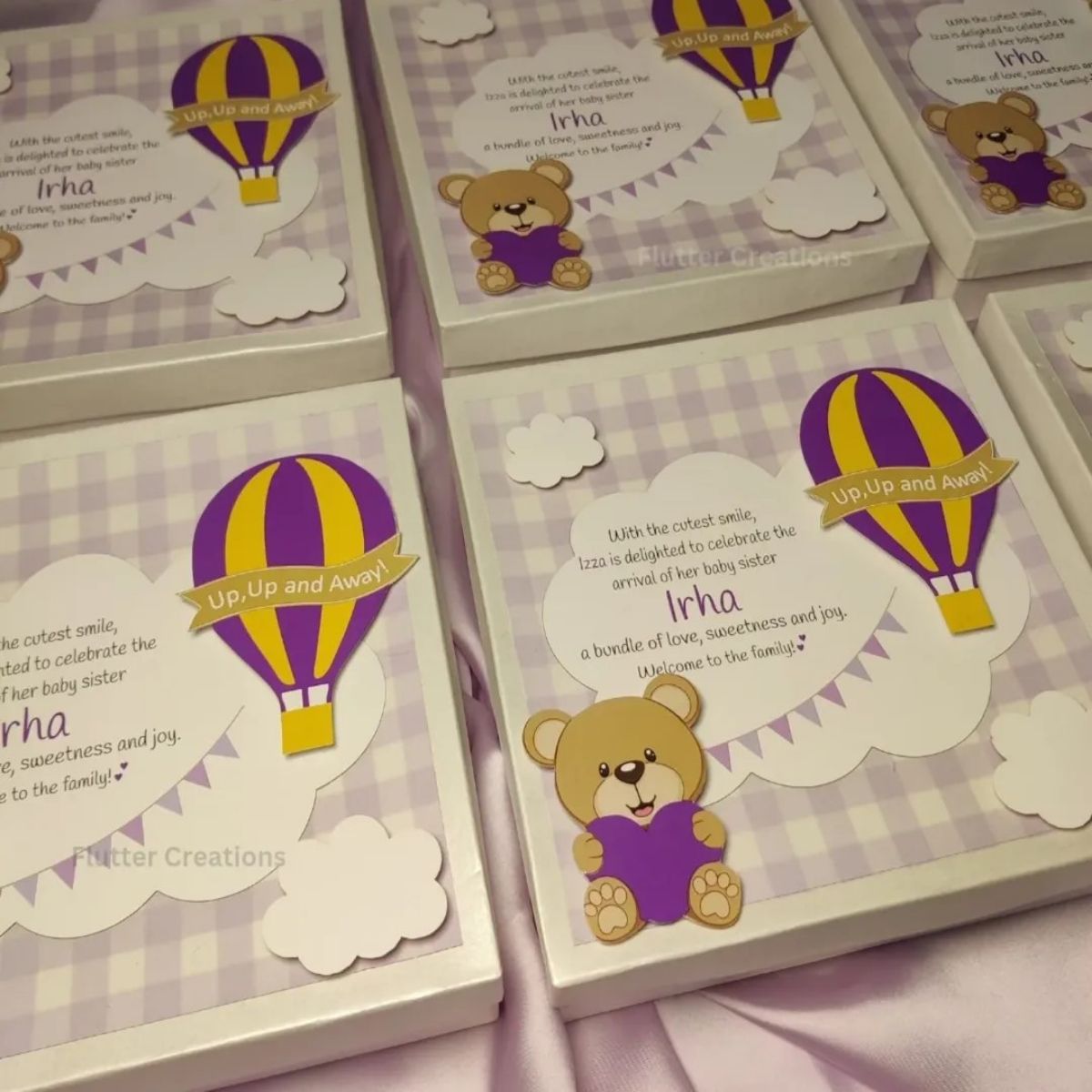 Teddy Bear & Hot Air Ballon Baby Girl Announcement