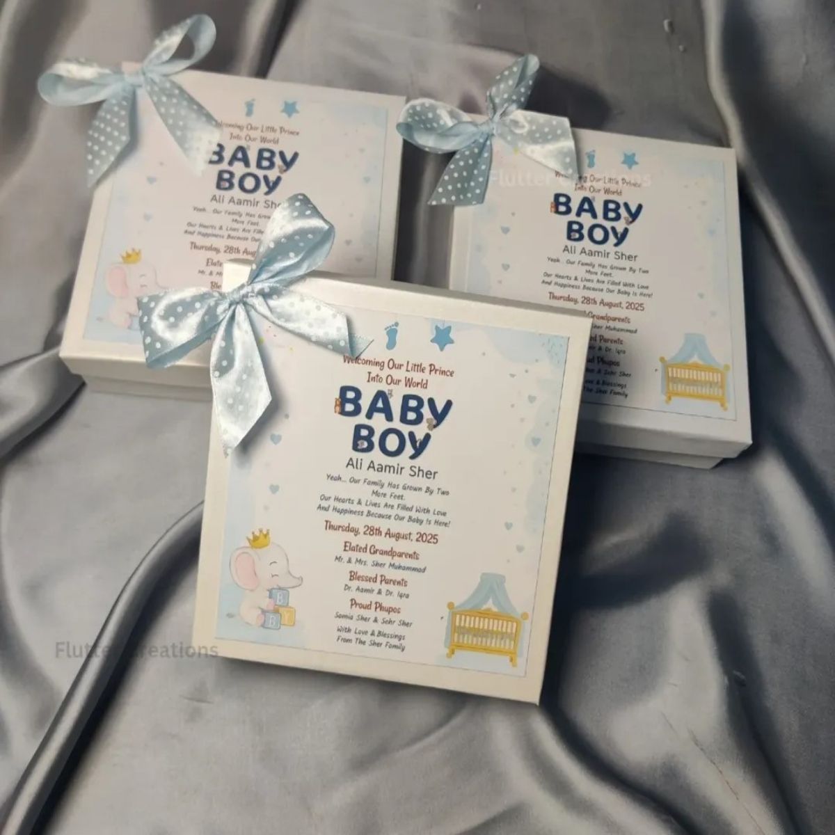 Elephant and cradle Design Box with Ribbon and Bow