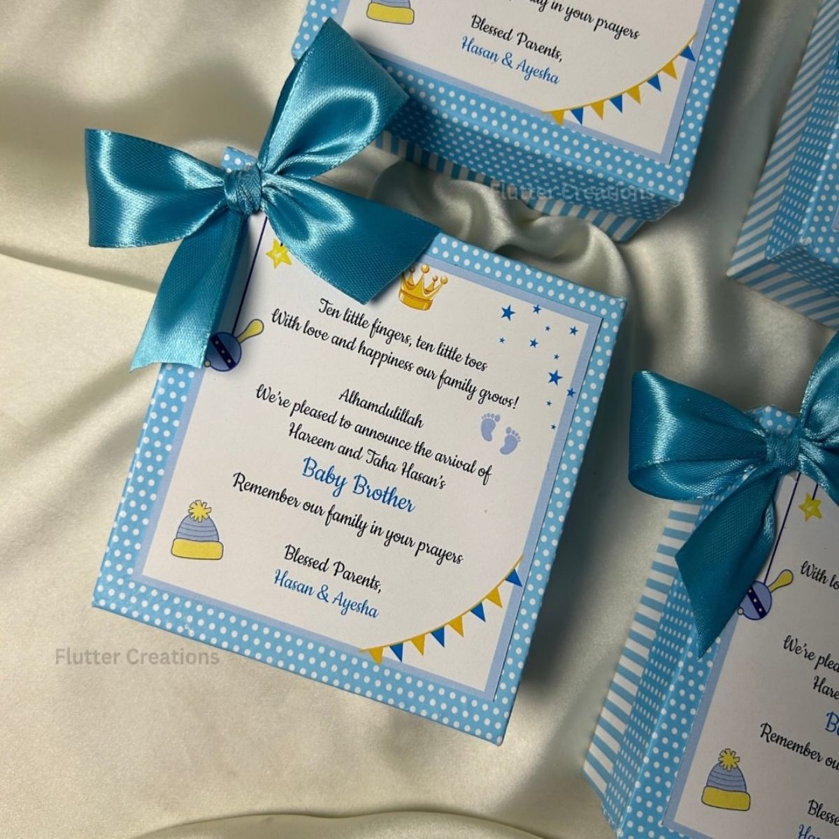 Baby Boy Announcement Box with Crown and Bow Design