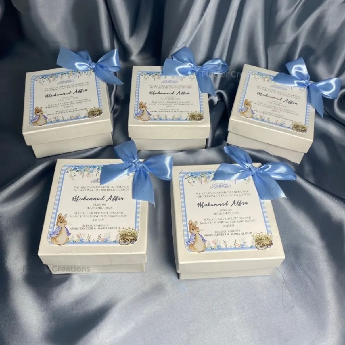 Baby Boy Announcement Box with Bunny and Bow Design