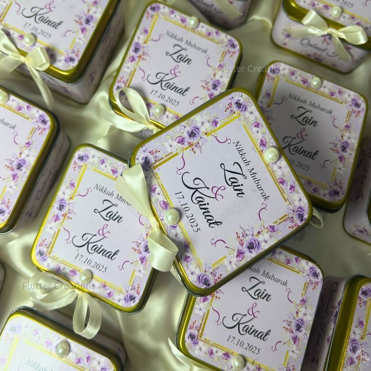 Customized Tin Box with Ribbon (Nikkah Mubarak)