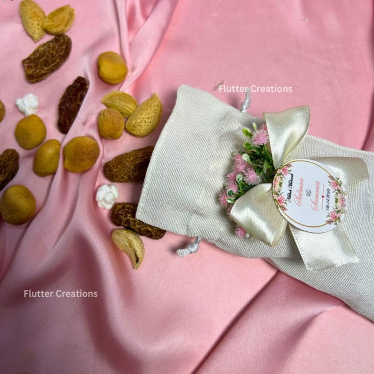 Premium White Pouches with Pink Baby's breath