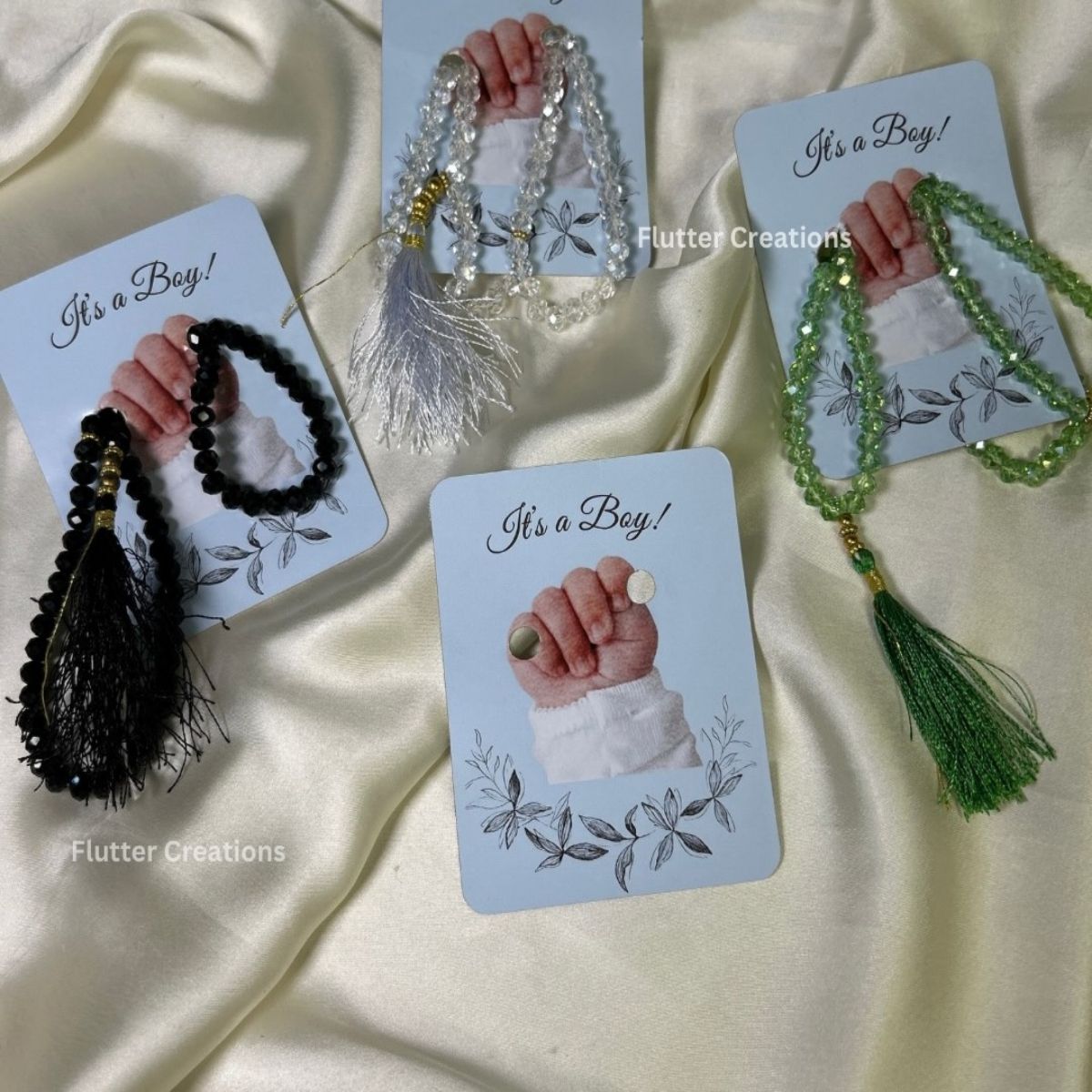 Baby Boy Announcement Tasbeeh Favor Card