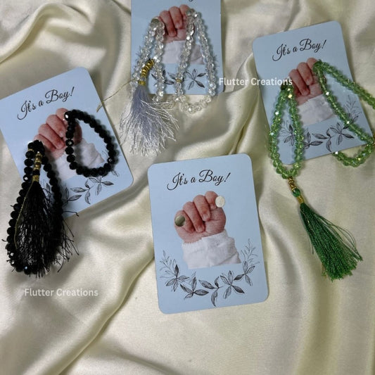 Baby Boy Announcement Tasbeeh Favor Card
