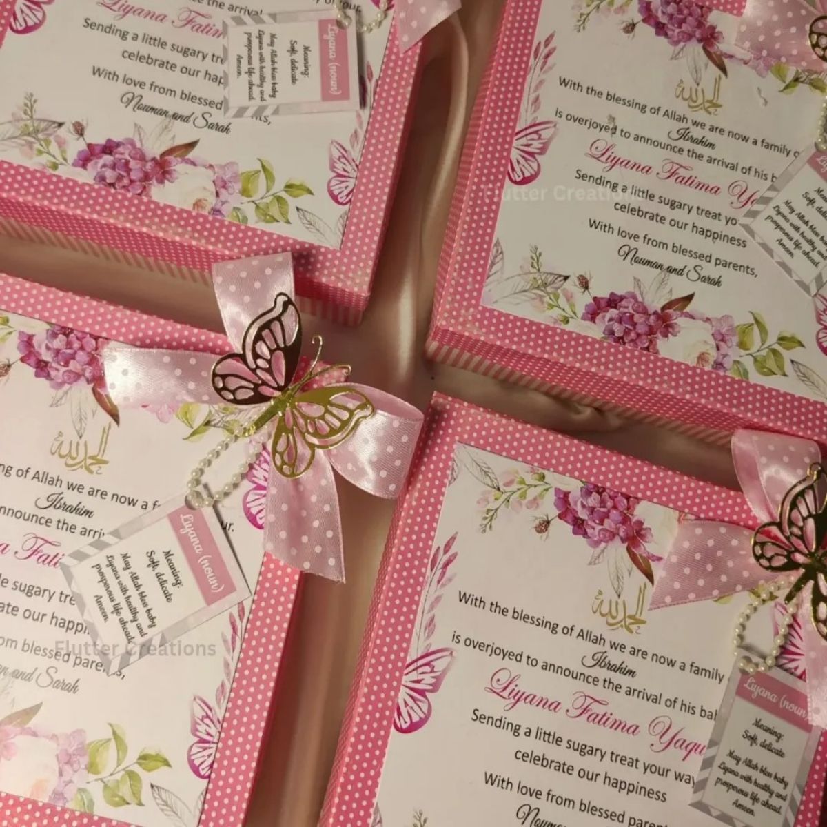 Baby Girl Announcement Box - Butterfly and Floral Theme Design