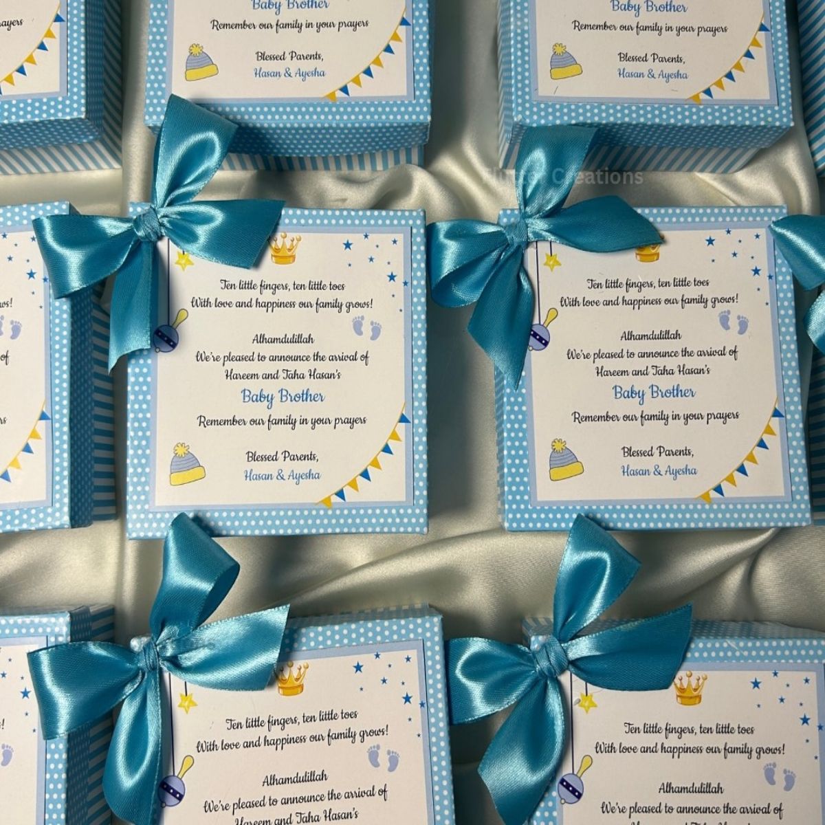 Baby Boy Announcement Box with Crown and Bow Design