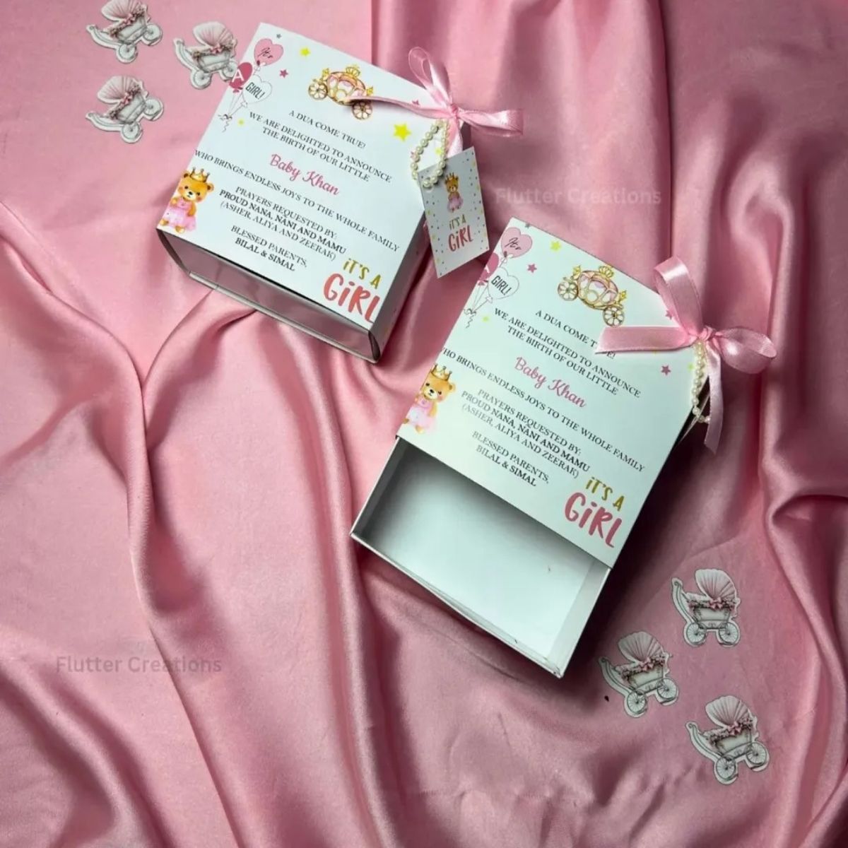 Baby Girl Announcement Drawer Style Box