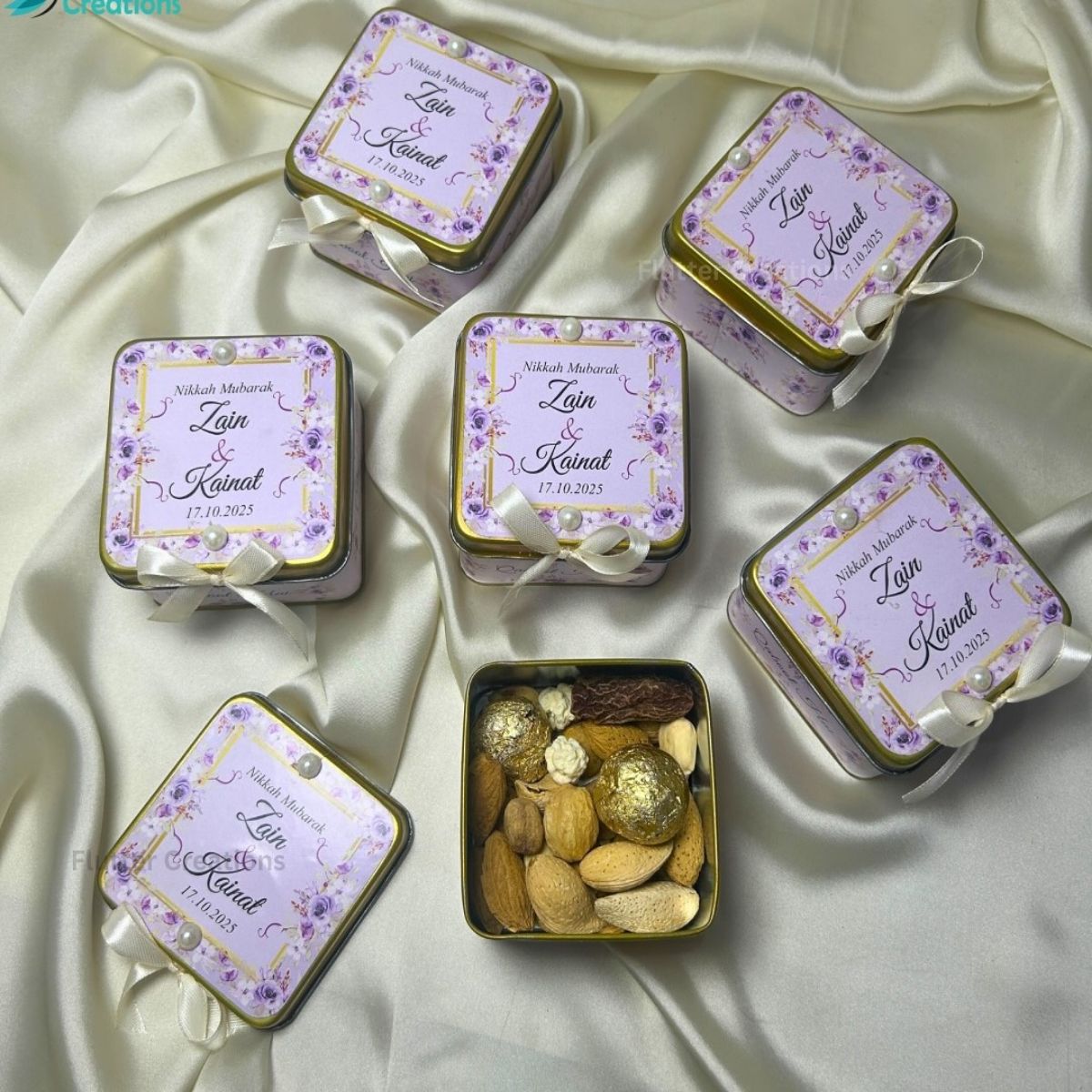 Customized Tin Box with Ribbon (Nikkah Mubarak)