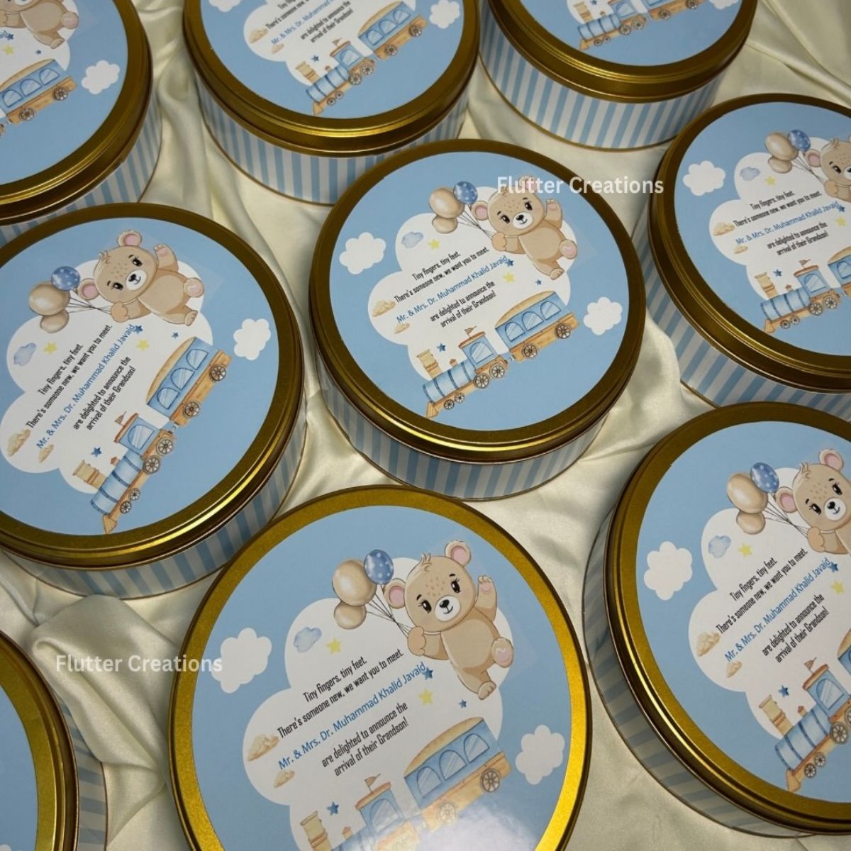 Personalized Baby Announcement Round Tin Box