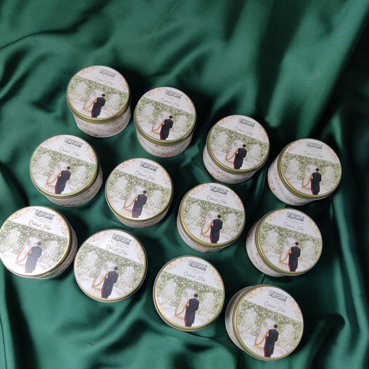 Customized "QABOOL HEIN " Print Round Tin box