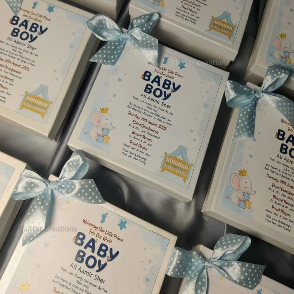 Elephant and cradle Design Box with Ribbon and Bow
