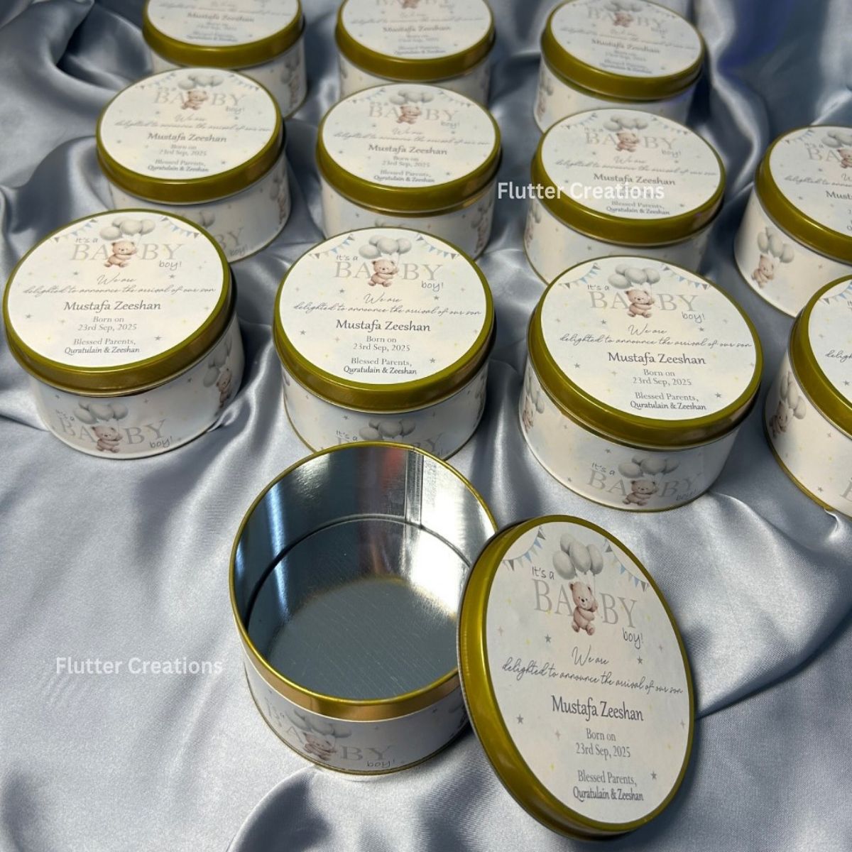 Customized Baby Announcement Round Tin Box