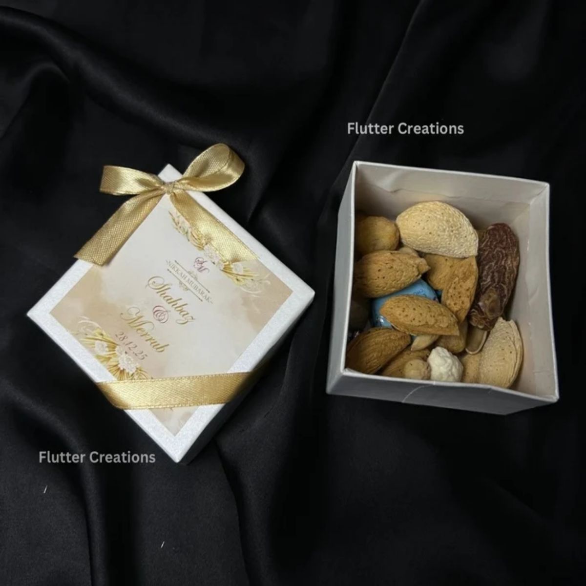 Wedding Mithai Box with golden ribbon