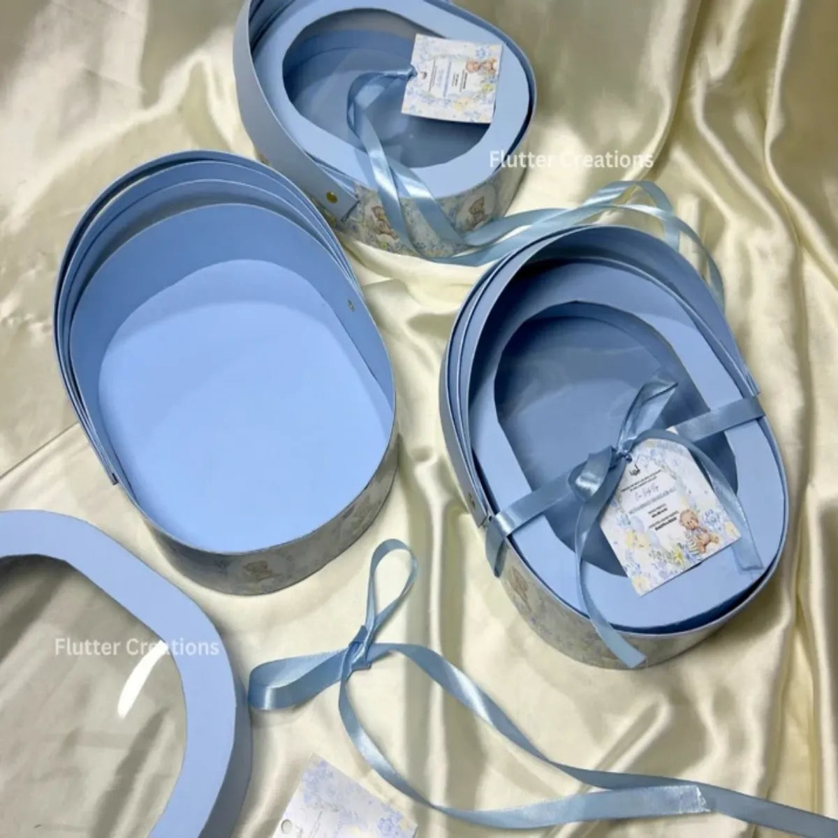 Blue cradle boxes with printed base and Cover