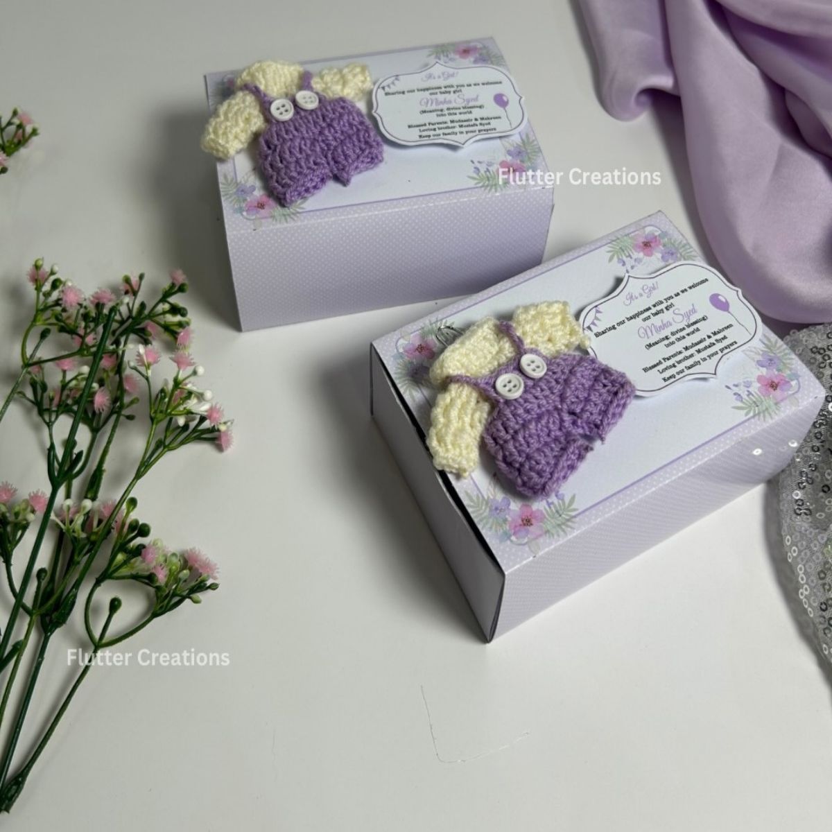 Drawer Style Baby Girl Announcement Box - Crochet Dress