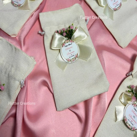 Premium White Pouches with Pink Baby's breath