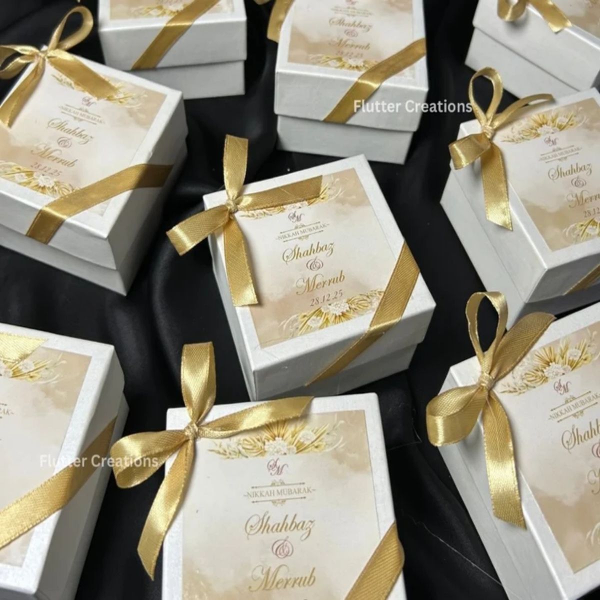 Wedding Mithai Box with golden ribbon