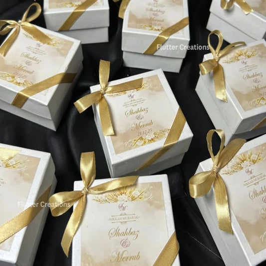 Wedding Mithai Box with golden ribbon