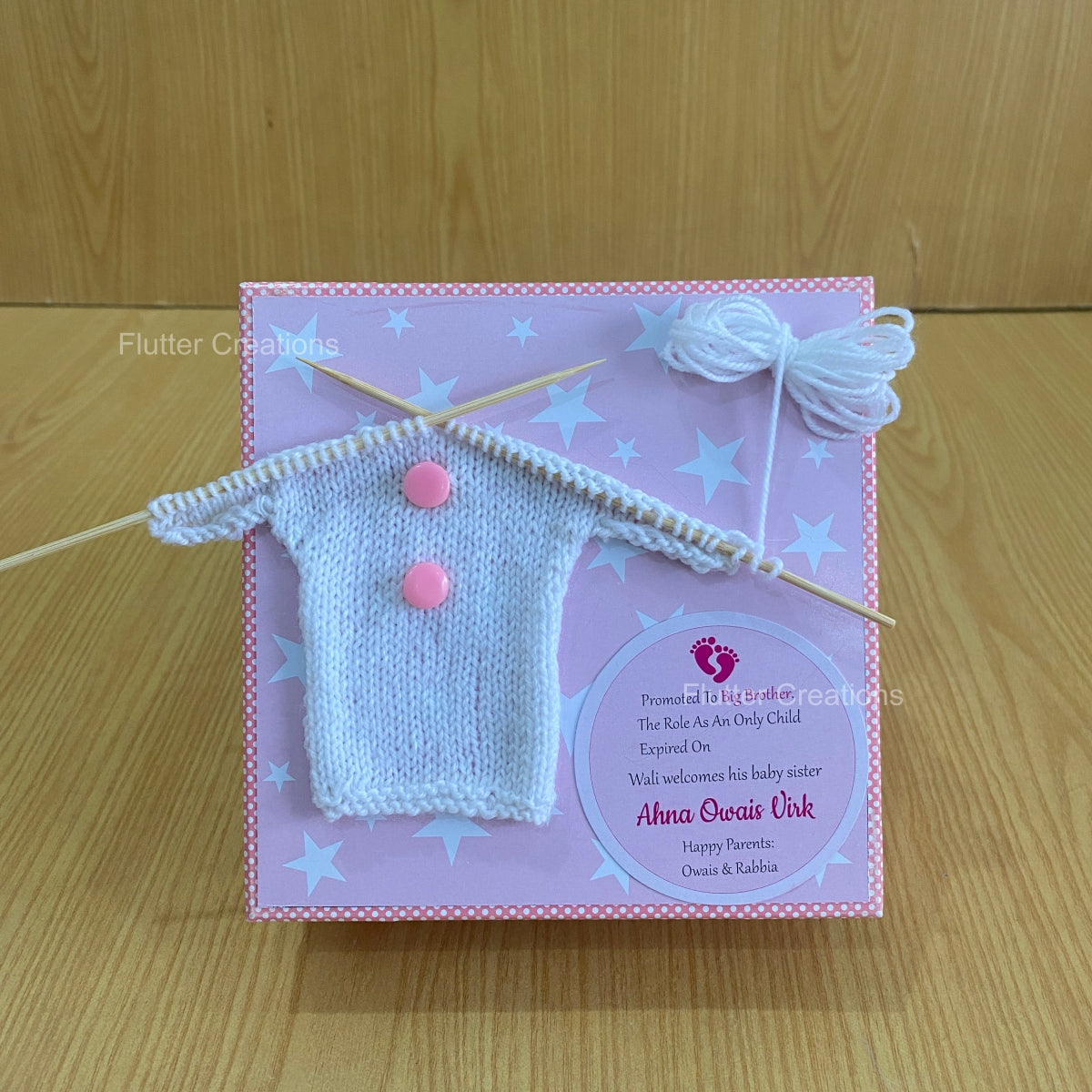 Knitted Shirt - Baby Girl Announcement Hardboard Box