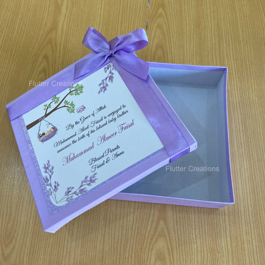 Lavendar - Baby Girl Announcement Hardboard Box