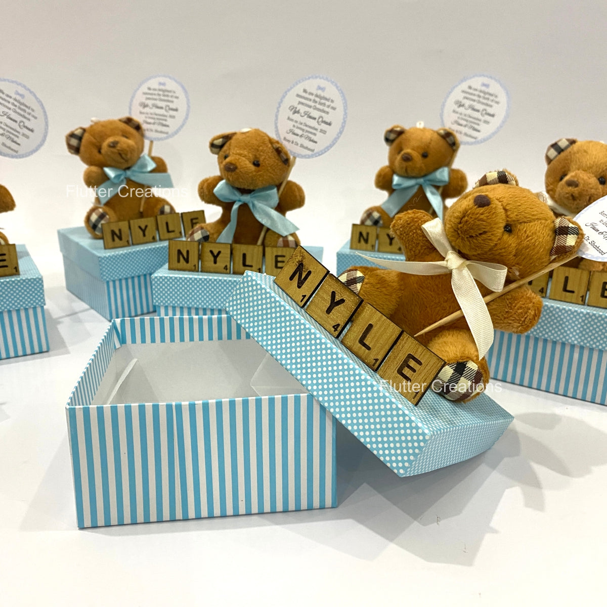 Teddy Bear with Scrabble Letters - Baby Boy Announcement Box