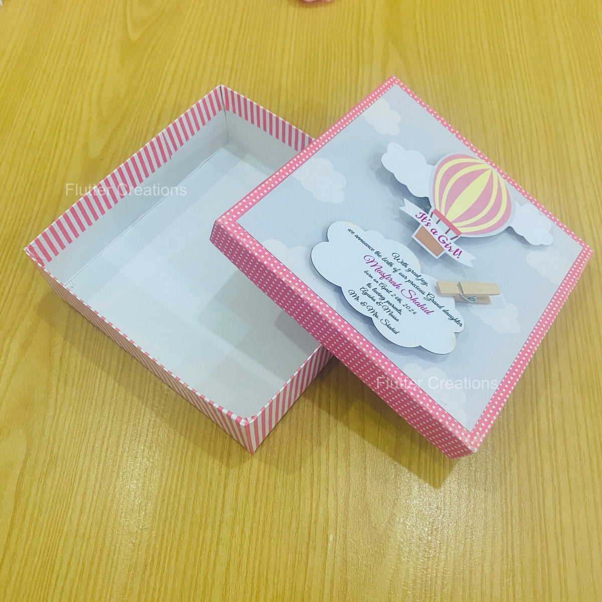 HAB Baby Girl Announcement Box with Wooden Clip