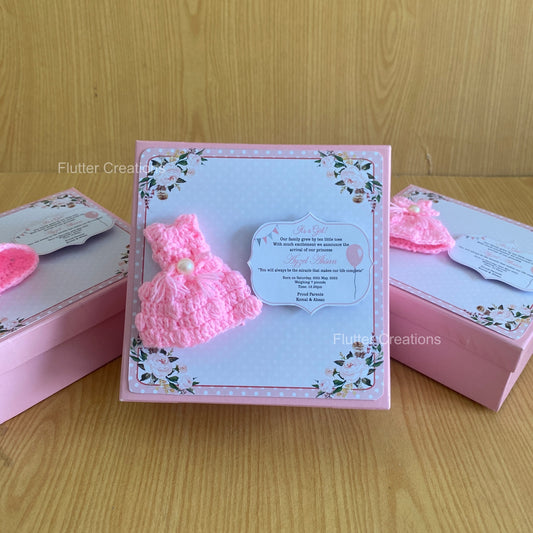 Pink Crochet Dress - Baby Girl Announcement Hardboard Box