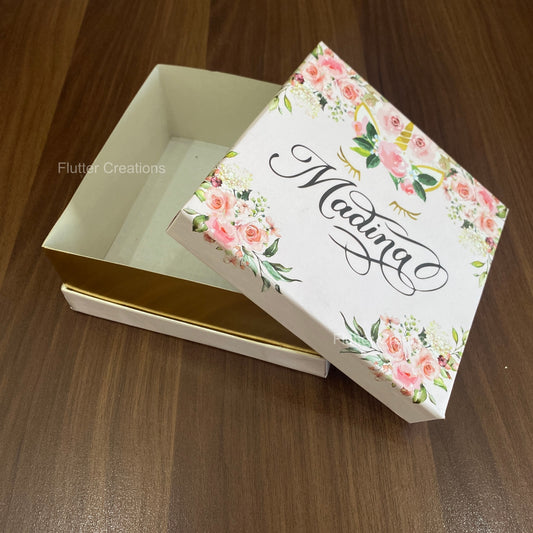 Printed Box with Golden Base - Baby Girl Announcement Hardboard Box