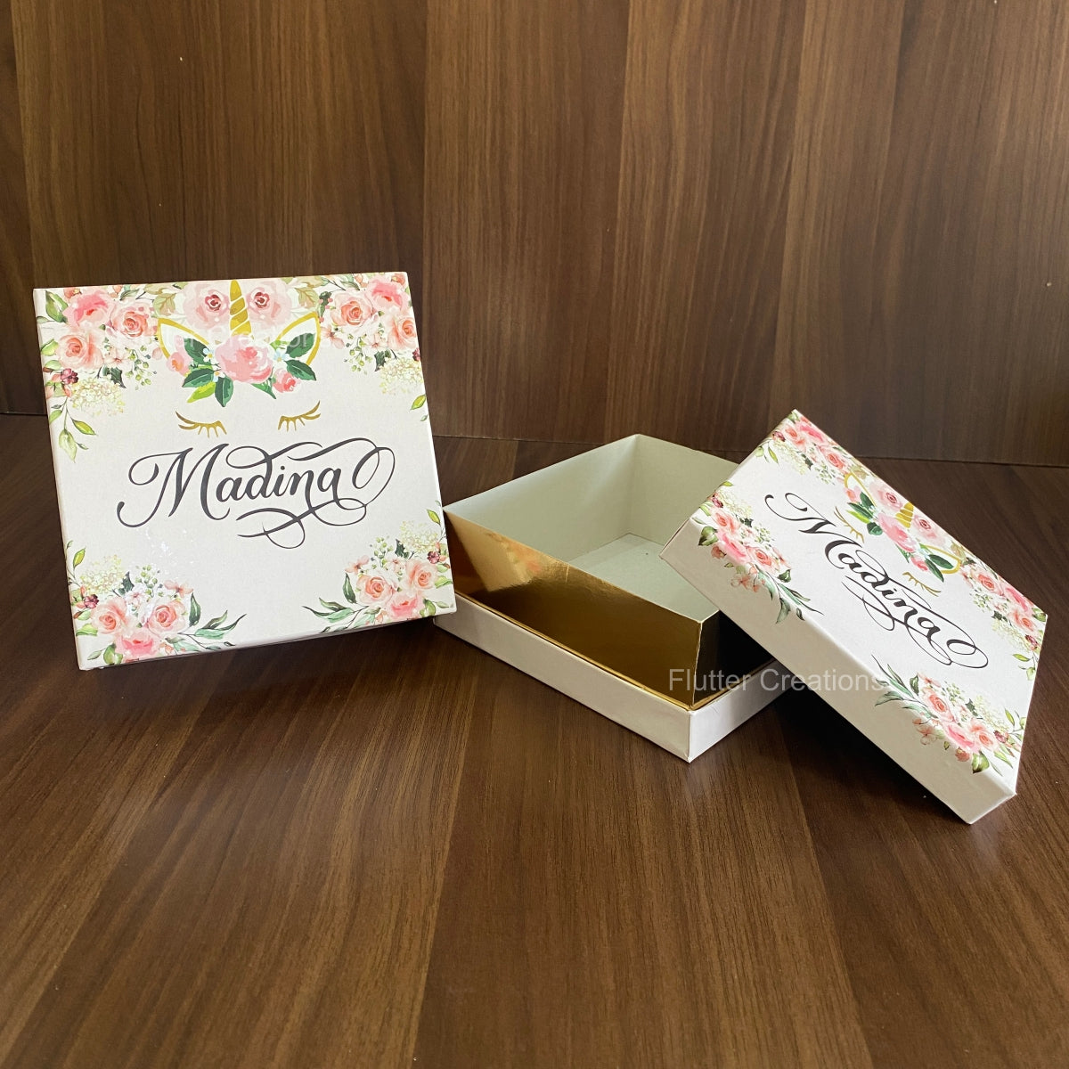 Printed Box with Golden Base - Baby Girl Announcement Hardboard Box