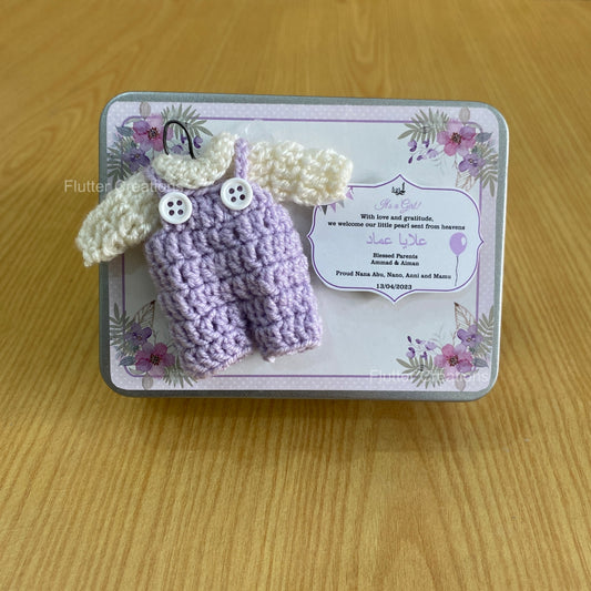 Purple Crochet - Baby Girl Announcement Tin Metal Box