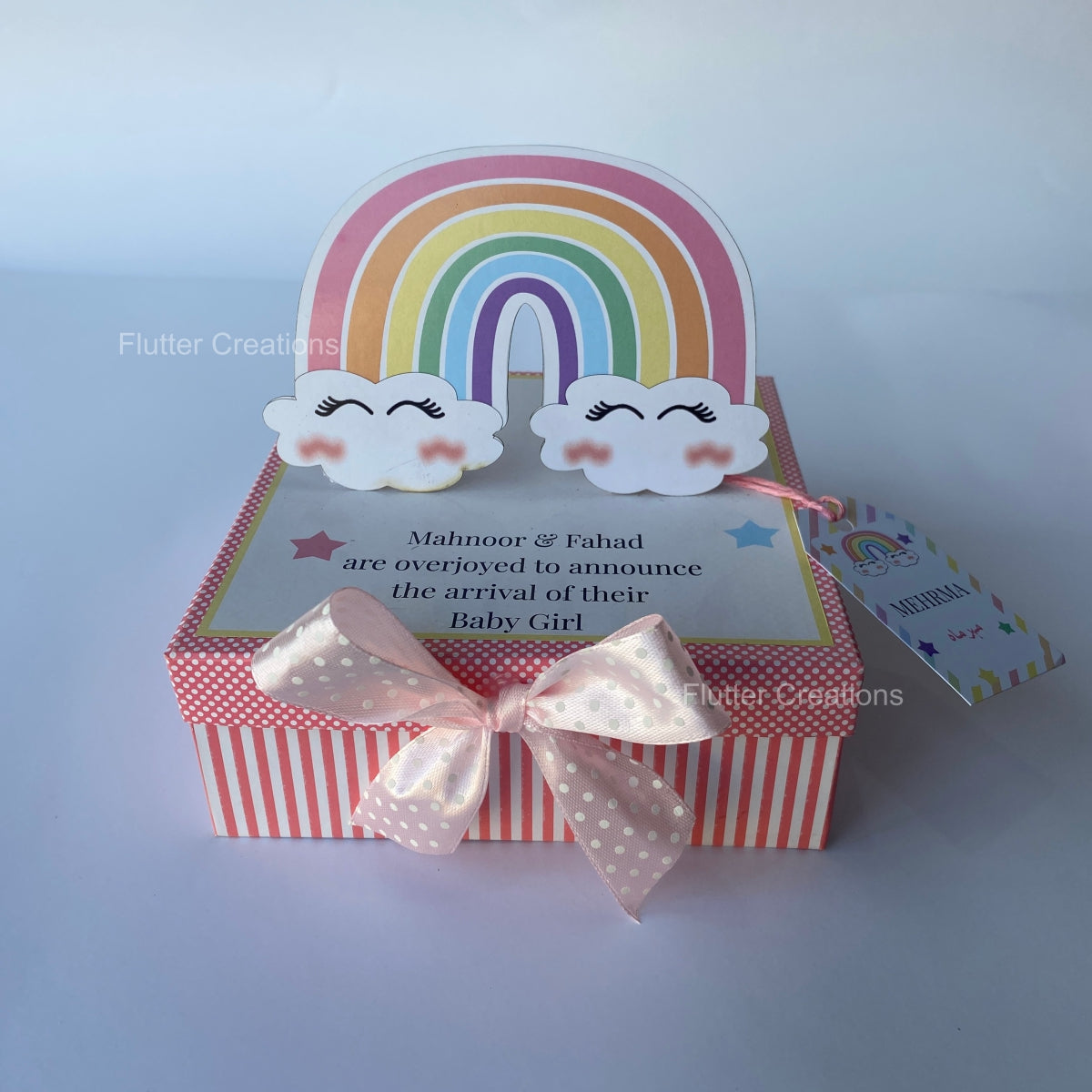 Rainbow - Baby Girl Announcement Hardboard Box