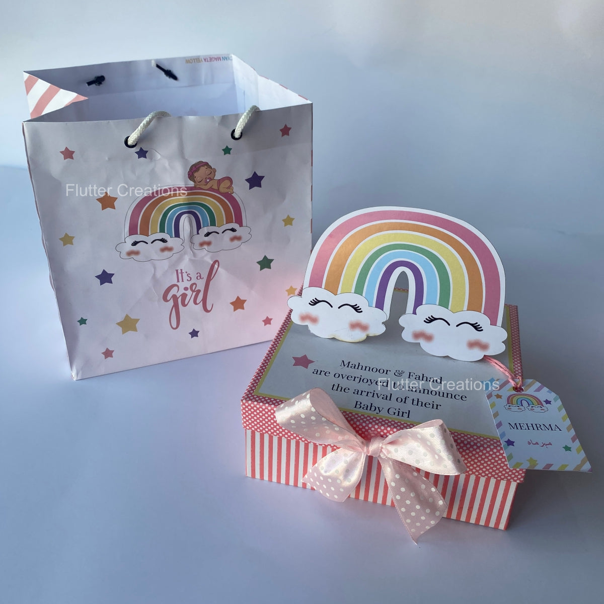 Rainbow - Baby Girl Announcement Hardboard Box