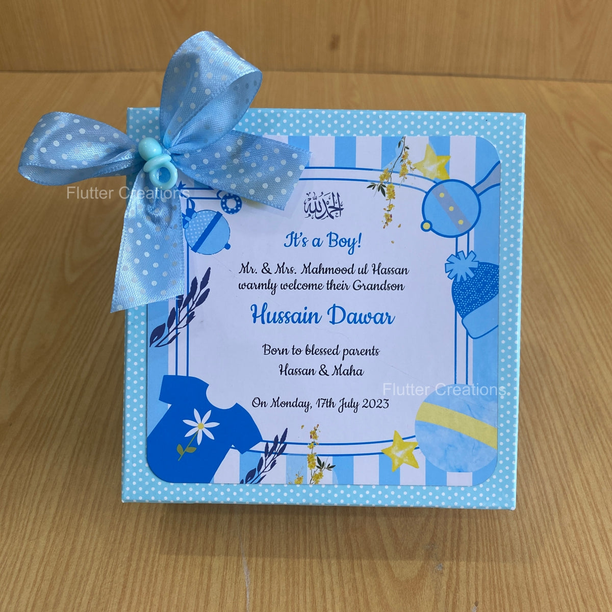 Baby Boy Announcement Box - Card n Bow Design