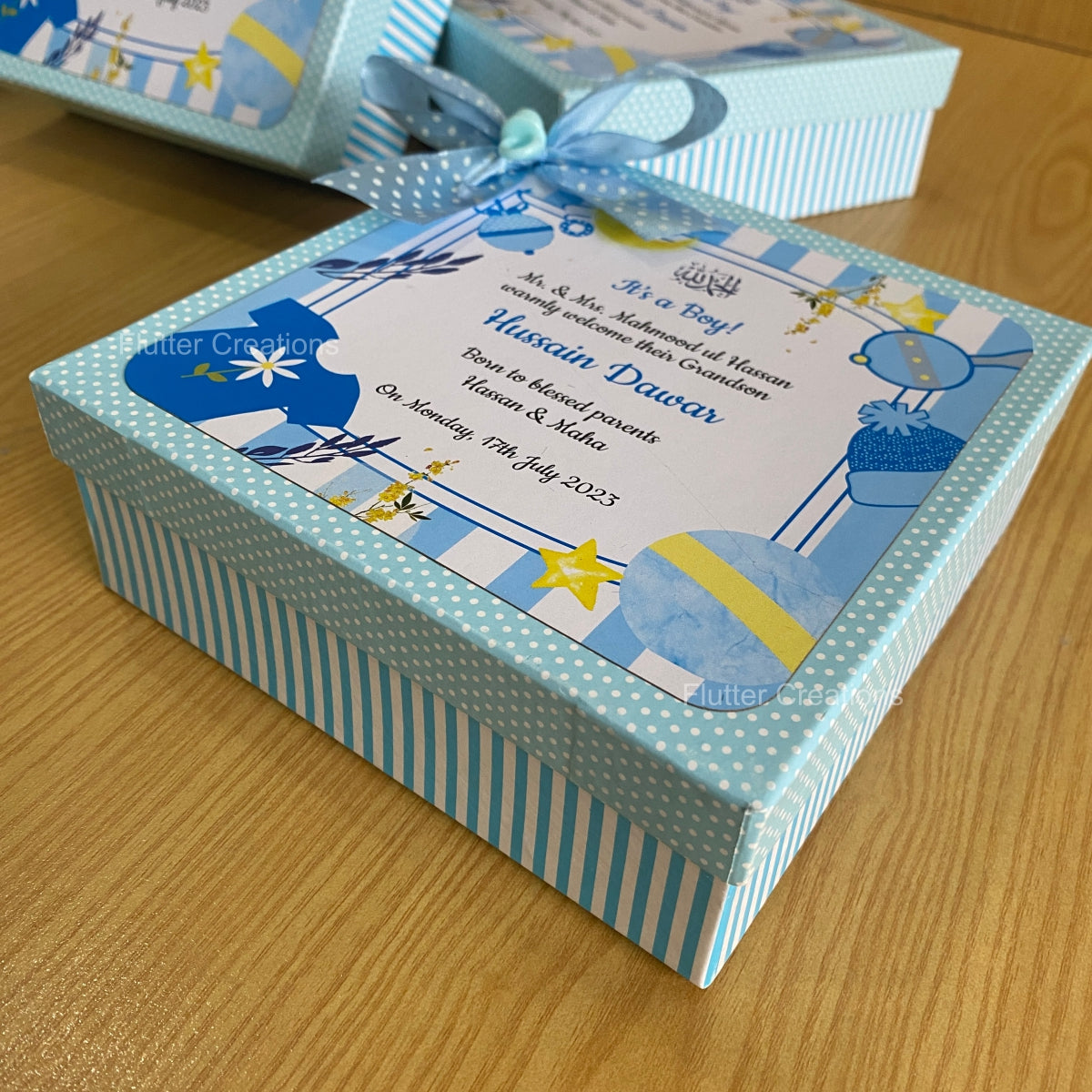 Baby Boy Announcement Box - Card n Bow Design